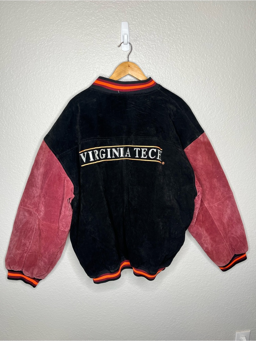 Vintage Virginia Tech Hokies Suede Leather Bomber Jacket XXL VT Varsity Coat 2XL - Picture 6 of 13
